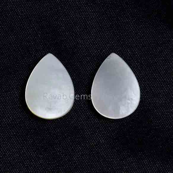 12x16mm White Pearl Shell Pear Shape Smooth Flat Gemstone For Jewelry Making, Loose Beads Calibrated Semi Precious Stones 2 Pcs Set