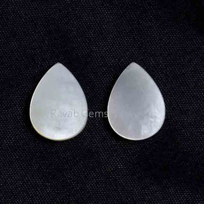12x16mm White Pearl Shell Pear Shape Smooth Flat Gemstone For Jewelry Making, Loose Beads Calibrated Semi Precious Stones 2 Pcs Set