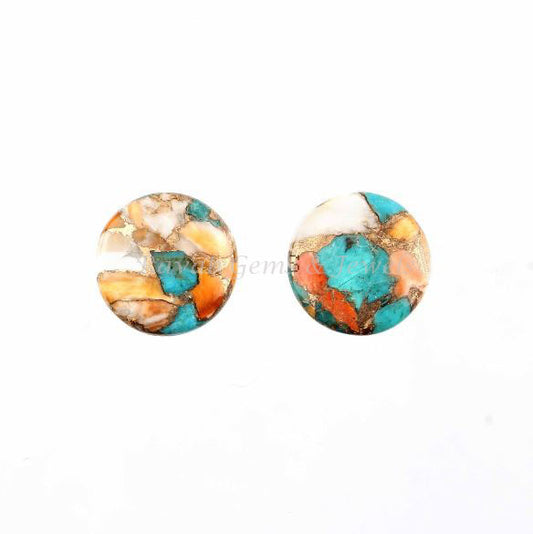 Spiny Oyster Copper Turquoise Round Shape Smooth Gemstone, Loose Beads Calibrated Stone For Jewelry Earring Making 12mm - 2 Pc All Size