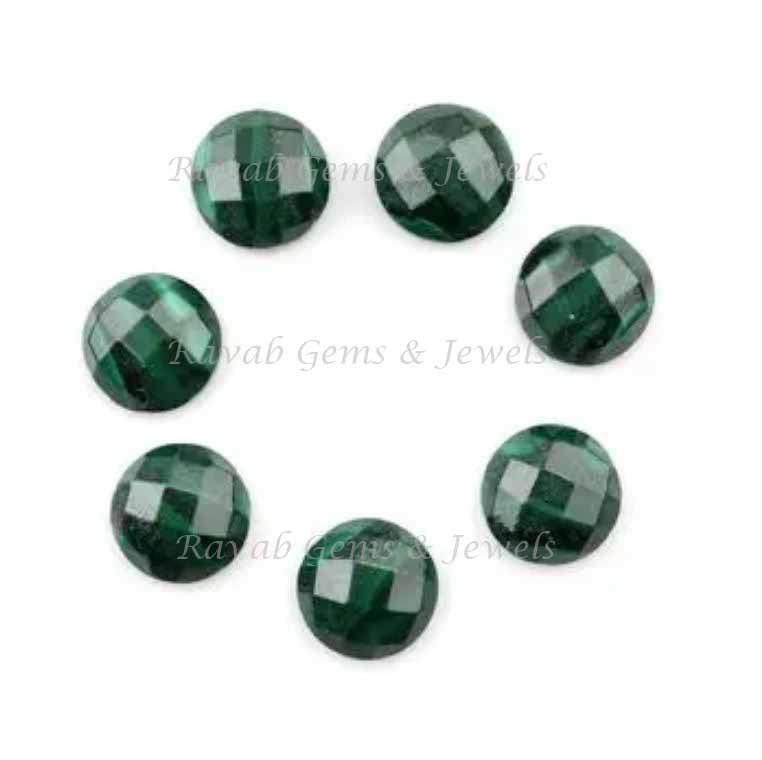 Natural Malachite Round Faceted Briolette Gemstone | Loose Beads Calibrated Stone For Jewelry Earring Ring Pendant 5 Pcs Set