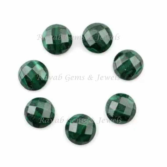 Natural Malachite Round Faceted Briolette Gemstone | Loose Beads Calibrated Stone For Jewelry Earring Ring Pendant 5 Pcs Set