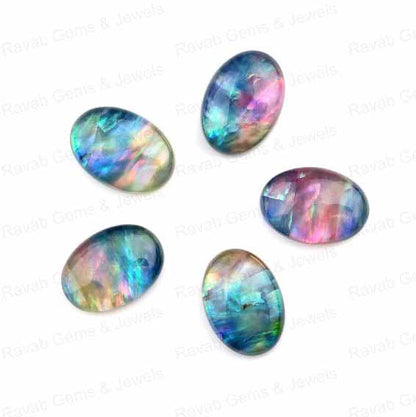 Abalone Doublet Quartz Oval Cabochon - Calibrated Gemstones- Oval Cabochon - Multi Color Gemstone - 5 Pieces