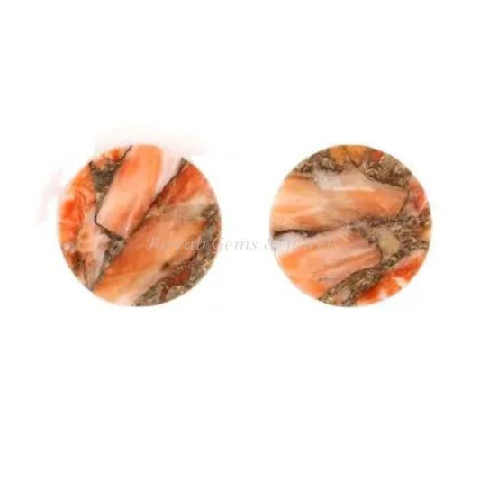 Sponge Coral Copper Coin Shape 12mm Both Side Flat Gemstone, Calibrated Sponge Coral Loose Beads Earrings, Stones For Gifted 2 Pcs Set