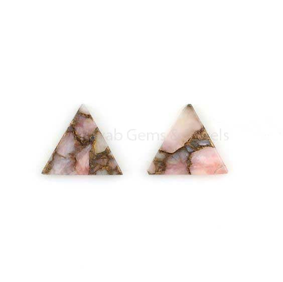 Pink Opal Copper Triangle Shape Smooth Flat Gemstone, Loose Beads Calibrated Stone For Jewelry Earring Ring Making- 2 Pcs Set All Sizes