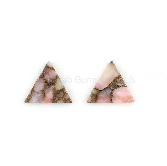Pink Opal Copper Triangle Shape Smooth Flat Gemstone, Loose Beads Calibrated Stone For Jewelry Earring Ring Making- 2 Pcs Set All Sizes