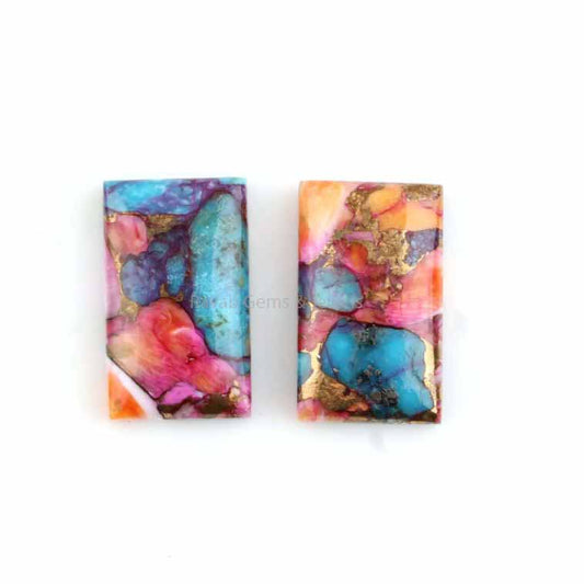 Spiny Oyster Copper Turquoise Rectangle Smooth Cabochons Gemstone | Loose Beads Calibrated Stone For Jewelry 2 Pcs Set 12x20mm