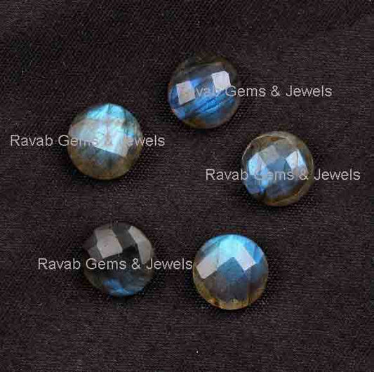 Blue Fire Labradorite Round Shape Faceted Gemstone, Loose Beads Stone For Jewelry Earring Ring Pendant 12mm Size 5 Pcs Set