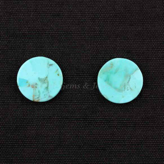 Natural Arizona Turquoise Round Coin shape 12mm Both side Flat Gemstone, Arizona Turquoise necklace, earring making beads 2 pcs set