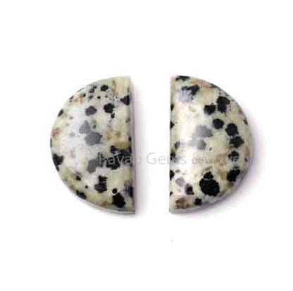 Dalmatian Jasper Half-Moon D Shape Gemstone Cabochons, Smooth Calibrated Loose Beads Stone For Matching Earring Making 2 Pcs Set