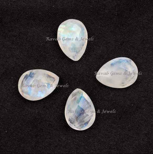 Natural Blue Fire Rainbow Moonstone Pear Shape Faceted Briolette Gemstone, Loose Beads Calibrated Stone For Jewelry Making 12x16mm 2 Pcs