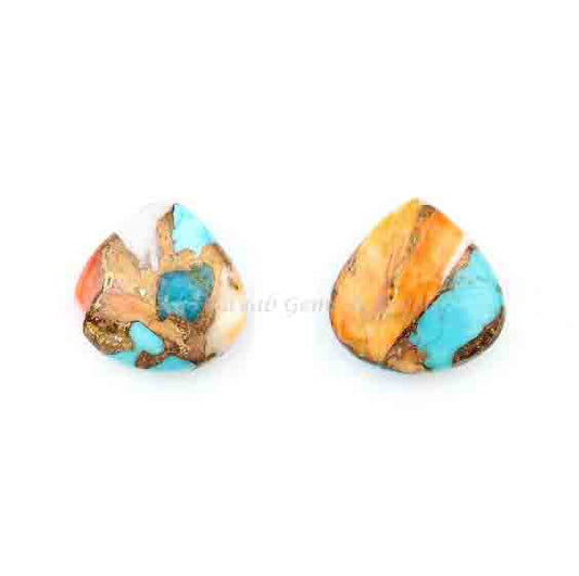 Spiny Oyster Copper Turquoise 12mm Heart Shape Gemstone, Smooth Briolette Calibrated, Loose Beads Gemstone For Jewelry Earring Making- 2 Pc