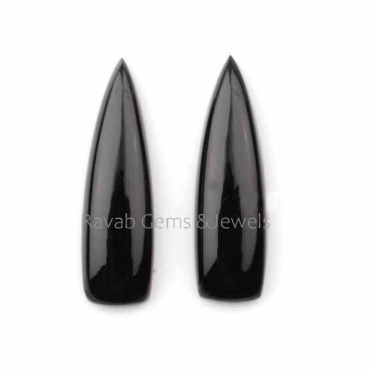 Natural Black Onyx Long Trillion Shape 10x28mm Cabochons Gemstone For Jewelry, Loose Beads Calibrated Stone 2 Pcs Set Available