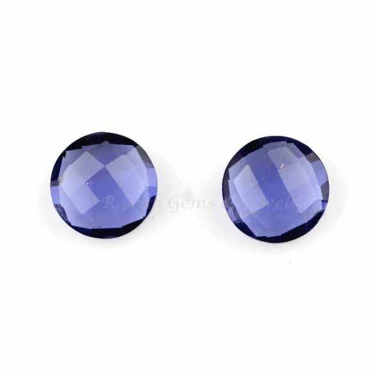 Faceted Iolite Quartz Round Shape 12mm Gemstone, Faceted Briolette Calibrated Stone For Jewelry Earring Making, At Wholesale Price 2 Pcs Set