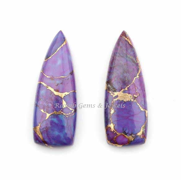 Mohave Purple Copper Turquoise Long Trillion Gemstone Calibrated Cabochon, Best Quality Stone For Jewelry Earring Making 10x28mm 2 Pcs