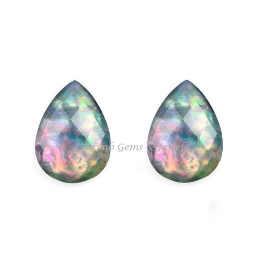 Multi Abalone Shell Doublet Quartz Pear Gemstone, Faceted Smooth Briolette Stones for Jewelry Pendant, Earrings Making beads 12x16mm 2 Pcs