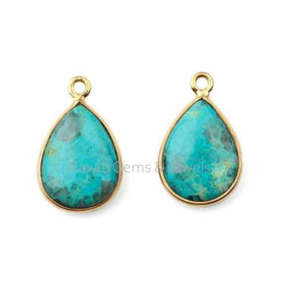 12x16mm Natural Chrysocolla Pear Shape Smooth Briolette Gemstone Gold Plated 925 Sterling Silver Charm Jewelry, Pendant Making Charms 2 Pc