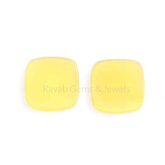 Yellow Chalcedony Cushion Shape Smooth Flat Gemstone, Calibrated Loose Beads Semi Precious Stone For Jewelry Earring Making 2 Pcs Set