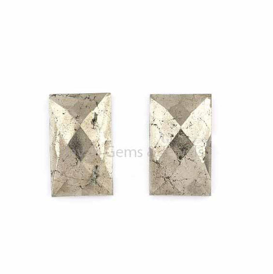 Natural Pyrite Rectangle Faceted Gemstone For Jewelry Making, Calibrated Loose Beads Stones 2 Pcs Set 12x20mm All Sizes