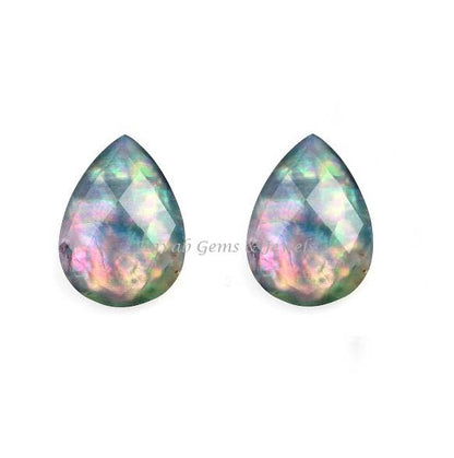 Multi Abalone Shell Doublet Quartz Pear Gemstone, Faceted Smooth Briolette Stones for Jewelry Pendant, Earrings Making beads 12x16mm 2 Pcs