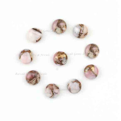Pink Opal Copper Round Gemstone- Smooth Calibrated Cabochons Loose Beads Stones For Jewelry Making- 5 Pcs Set All Sizes Available