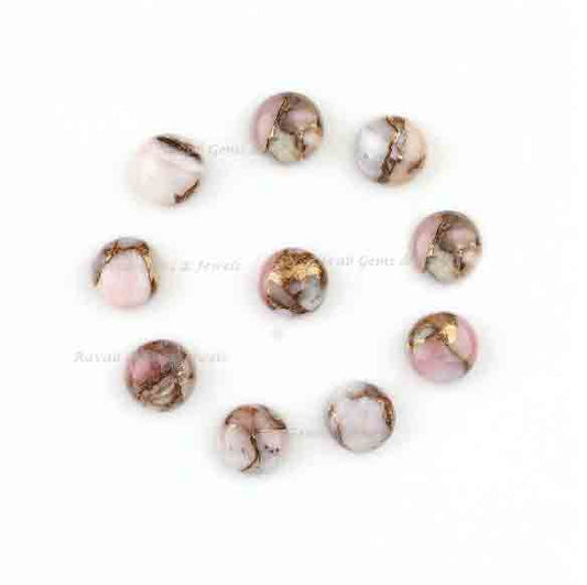 Pink Opal Copper Round Gemstone- Smooth Calibrated Cabochons Loose Beads Stones For Jewelry Making- 5 Pcs Set All Sizes Available