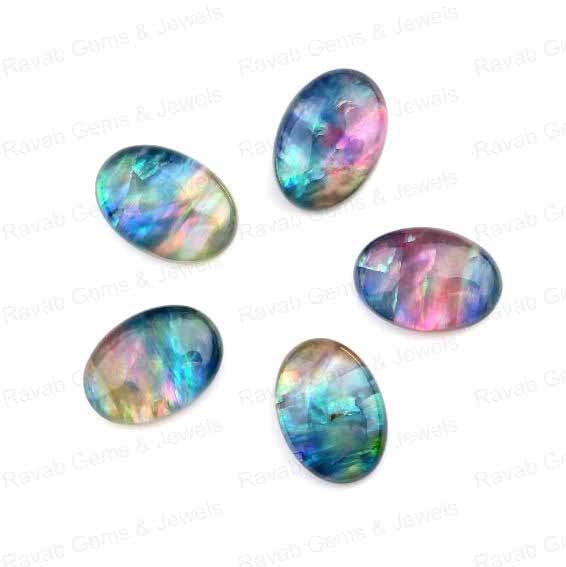 Abalone Doublet Quartz Oval Cabochon - Calibrated Gemstones- Oval Cabochon - Multi Color Gemstone - 5 Pieces