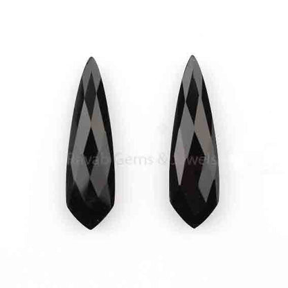 9x30mm Black Onyx Long Fancy Kite Cut Gemstone, Faceted Briolette Calibrated Stone For Jewelry Earring Pendant Making 2 Pcs Set Love Gifted