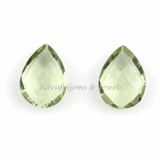 Excellent Cut Green Amethyst Quartz Pear 12x16mm Faceted Briolette Gemstone, Calibrated Loose Beads Stone For Earring Jewelry Making 2 Pcs