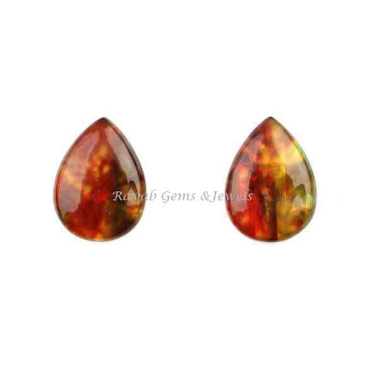 Beautiful Ammolite Quartz Pear Shape 12x16mm Smooth Briolette Gemstone For Jewelry, Calibrated Loose Beads Stone For Earrings 2 Pcs Set