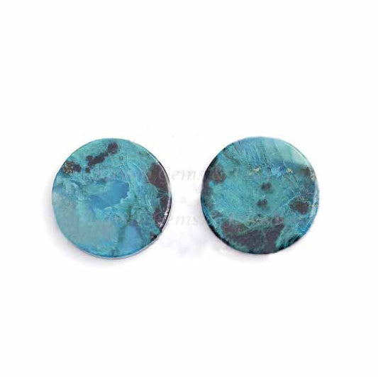 Natural Chrysocolla Round 12mm Flat Gemstone pair, Natural Chrysocolla pendant - Chrysocolla loose gemstone wholesale 2 pcs set