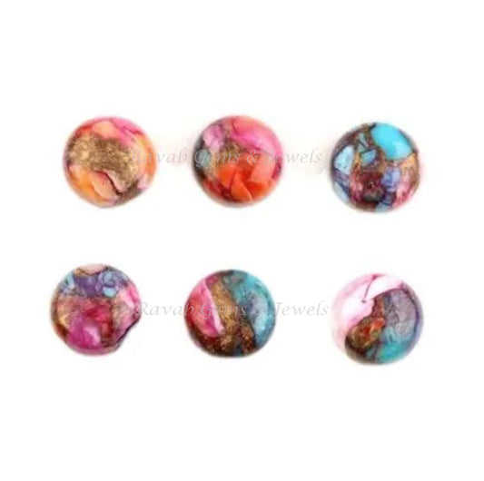 Spiny Oyster Copper Turquoise Round Shape Cabochon Gemstone, Purple & Orange Smooth Calibrated Loose Beads Stone For Jewelry Set 2 Pcs Set