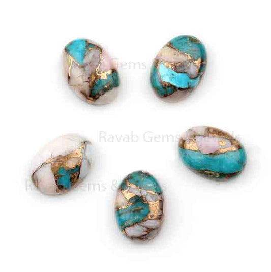 Pink Opal Copper Turquoise Oval Shape Smooth Cabochons Gemstone | Calibrated Stone For DIY Jewelry 5 Pcs Set All Size Available