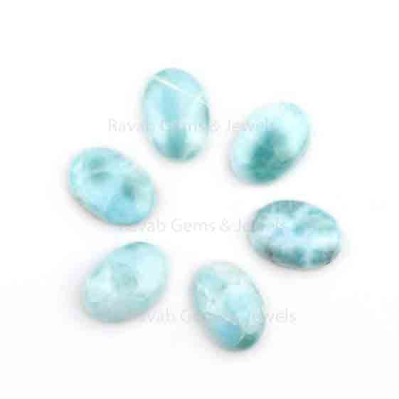 Sky Blue Larimar Oval Shape Smooth Cabochons Gemstone For Jewelry, Loose Beads Stone For Jewelry Earring making 5 Pcs Set, 8x10mm