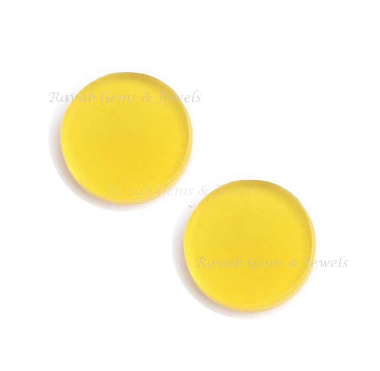 Yellow Chalcedony Round Coin Shape Flat Gemstone, Loose Beads Calibrated Stone For Matching Earring 2 Pcs Set For Jewelry Set Making