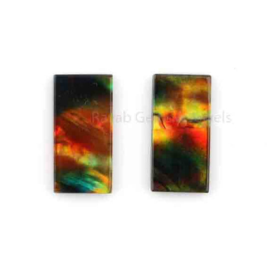 Orange Ammolite Quartz Rectangle Shape 8x16mm Flat Gemstone, Calibrated Loose Beads Stone For Jewelry Earring Making 2 Pcs Set For Gifted