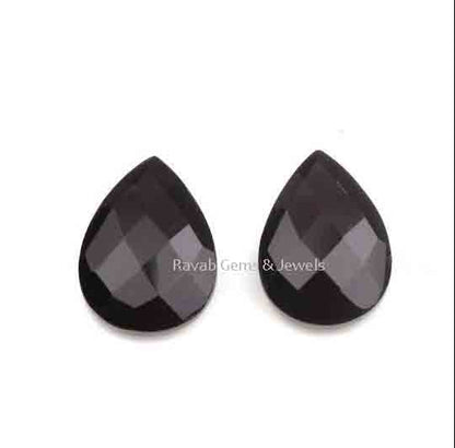 Black Onyx Pear Shape 12x16mm Briolette Gemstone For Jewelry Making, Faceted Calibrated Semi Precious Stone For Matching Earring 2 Pcs Set