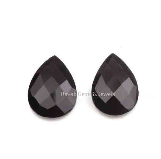 Black Onyx Pear Shape 12x16mm Briolette Gemstone For Jewelry Making, Faceted Calibrated Semi Precious Stone For Matching Earring 2 Pcs Set