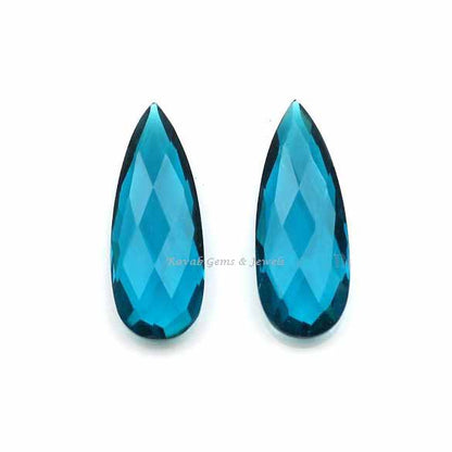 London Blue Topaz Quartz Long Pear Shape 10x25mm Faceted Briolette Gemstone, Loose Calibrated Stone For Pair Matching Earring 2 Pc Avail