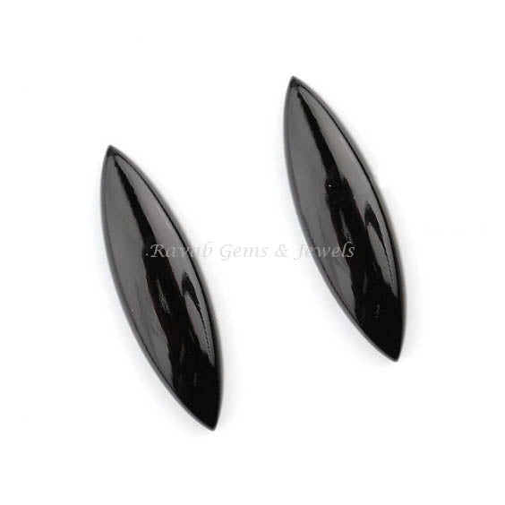 Natural Black Onyx Marquise Smooth Gemstone, Loose Beads Calibrated Cabochons Semi Precious Earring Pair Stone 2 Pc Set 8x25mm