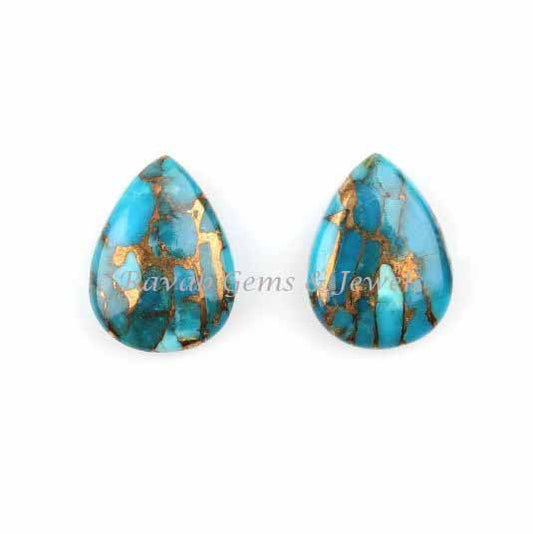 Blue Copper Turquoise Pear Shape Smooth Briolette Gemstone, Loose Beads Calibrated Stones For Jewelry Earring Making 12x16mm 2 Pcs Set