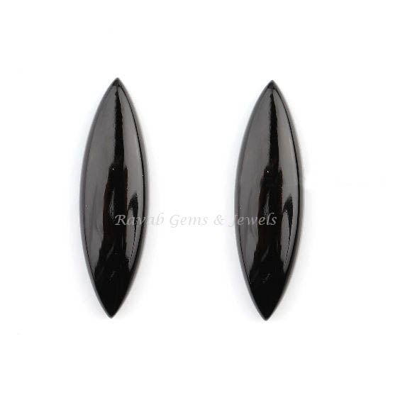 Natural Black Onyx Marquise Smooth Gemstone, Loose Beads Calibrated Cabochons Semi Precious Earring Pair Stone 2 Pc Set 8x25mm
