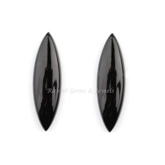 Natural Black Onyx Marquise Smooth Gemstone, Loose Beads Calibrated Cabochons Semi Precious Earring Pair Stone 2 Pc Set 8x25mm