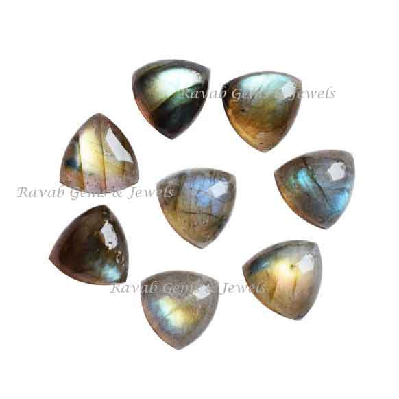 Natural Flashy Labradorite Trillion Shape, Cabochon, Loose Gemstone, Calibrated Smooth Semi Precious Stone For Jewelry Making 5 Pc