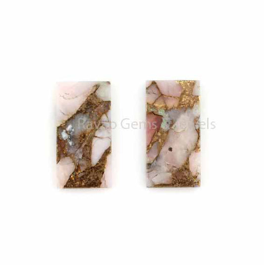 Pink Opal Copper Rectangle Smooth Flat Gemstone, Loose Beads Calibrated Stone For Jewelry Earring Making 8x16mm 2 Pcs Set All Size Available