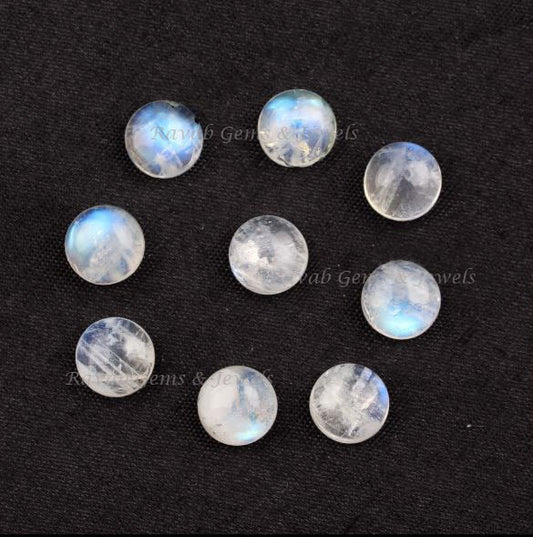 Rainbow Moonstone Round Smooth Cabochons Gemstone, Loose Beads Calibrated Stone For Jewelry Earring 5 Pcs All Sizes Available