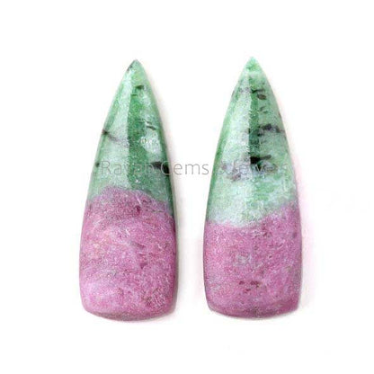 10x28mm Natural Ruby Zoisite Long Trillion Back Gemstone, Loose Beads Smooth Calibrated Cabochons For Jewelry Making 2 Pc Set Available