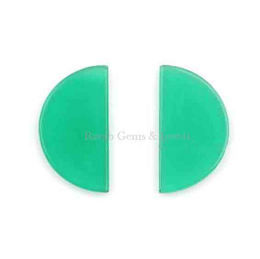 Natural Green Onyx Half-Moon D Shape Smooth Flat Gemstone, Loose Beads Calibrated Semi Precious Stone For Jewelry Making 2 Pcs Al Sizes