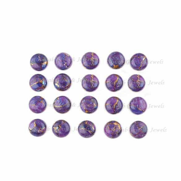 Mohave Purple Copper Turquoise Round Cabochons Gemstone | Loose Beads Calibrated Stone For Jewelry Earring Ring Pendant Making 5 Pcs Set