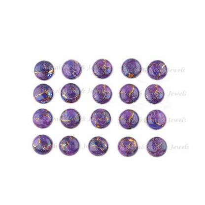 Mohave Purple Copper Turquoise Round Cabochons Gemstone | Loose Beads Calibrated Stone For Jewelry Earring Ring Pendant Making 5 Pcs Set
