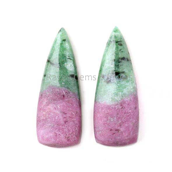 10x28mm Natural Ruby Zoisite Long Trillion Back Gemstone, Loose Beads Smooth Calibrated Cabochons For Jewelry Making 2 Pc Set Available
